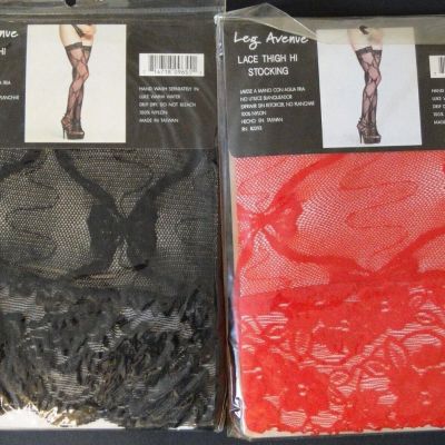 Leg Avenue Lace Top Ribbon Bow Tie Thigh-High Stockings Style 9655 One Size