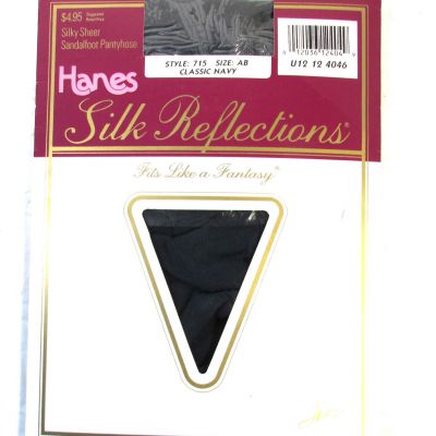 Panty Hose, Hanes, Silk reflections, Sandalfoot, Style 715 Size AB, Classic Navy