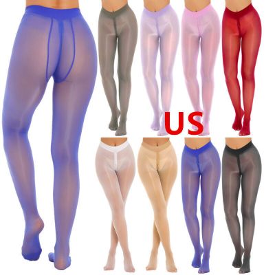 US Women Stockings High Waist Zipper Crotch Seamless Sheer Tights Bodystockings