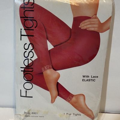 Vintage Footless Tights  Lace Cuffs Nylon White Size Average/Long