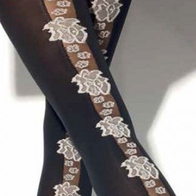 Girardi Emeline Fashion Black Tights With Gray Flower Pattern Design Size M
