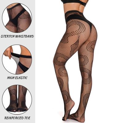 Women's High Waist Stockings Hollow Out Mesh Stockings Stretchy Sexy Pantyhose