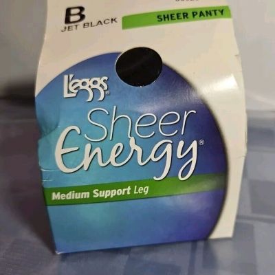 Leggs Sheer Energy Sheer Panty Toe Pantyhose Size B Jet Black 60929 Medium Supp