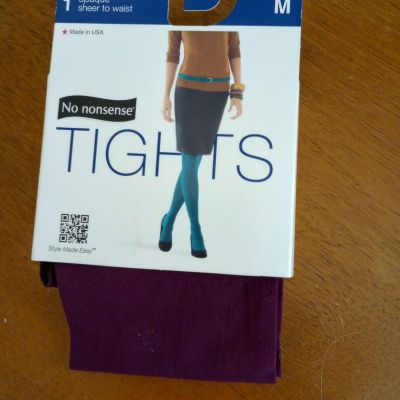 No Nonsense Womens Size M Opaque Tights Deep Burgundy Sheer to Waist Made in USA