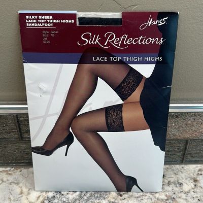 Hanes Thigh High Lace Top Stockings Silk Reflections AB 0A444 Silky Sheer Jet