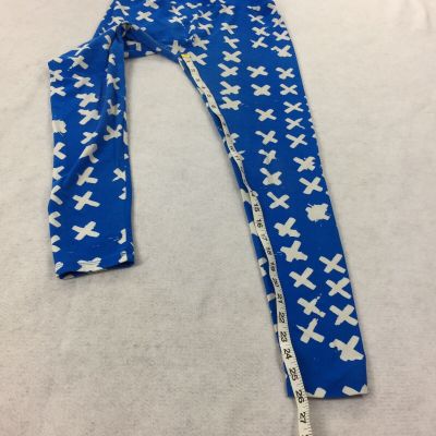 LuLaRoe Womens One Size Leggings Bright Blue White X Mid Rise Pull On Stretch