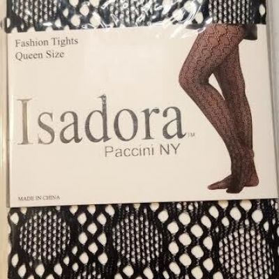 NEW Isadora Paccini NY Fashion Tights Fishnet Nylon Circle&Net BLACK Queen Size