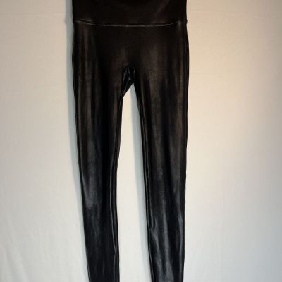 SPANX Faux Leather Shiny LEGGINGS-#2437-BLACK-Size M