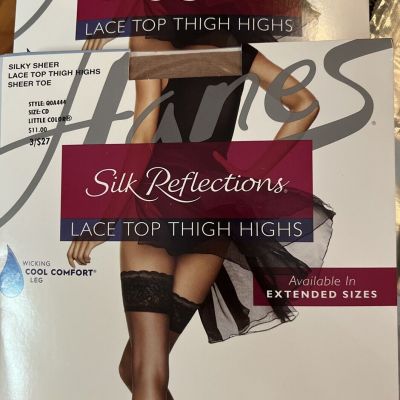 Hanes Silk Reflections SZ CD Little Color Lace Top Thigh Highs Stockings Q0A444