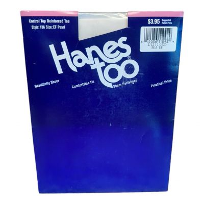 Vintage 1994 Hanes Too Day Sheers Control Top Pantyhose Size EF Style 136 pearl