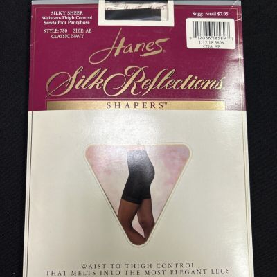 Hanes Silk Reflections Shapers Silky Sheer Sandalfoot Pantyhose SZ AB Navy