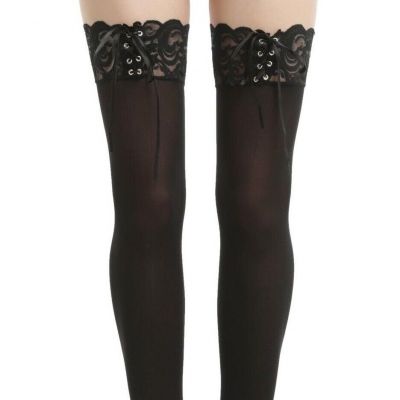 SEXY HOT TOPIC BLACKHEART STAY UP  CORSET LACE UP TOP THIGH HIGH STOCKINGS