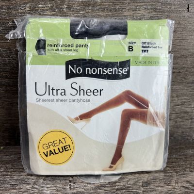 No Nonsense Ultra Sheer PantyHose Reinforced Panty Toe Size B Off Black TK7 FRSH