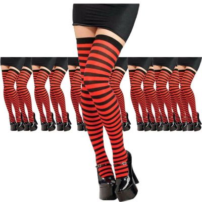 NEW Red & Black Horizontal Stripe Thigh High Tights Adult One Size O/S Fits Most