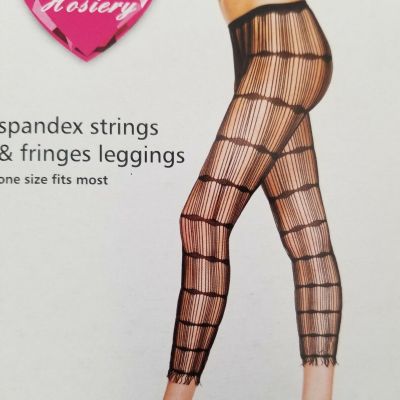 MUSIC LEGS Women's Strings Fringes Spandex Footless Capri Tights Black One Size