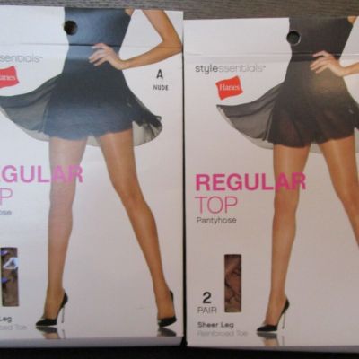 4 Pairs Hanes Style Essentials Regular Top Pantyhose Nude Size A - NEW NIP