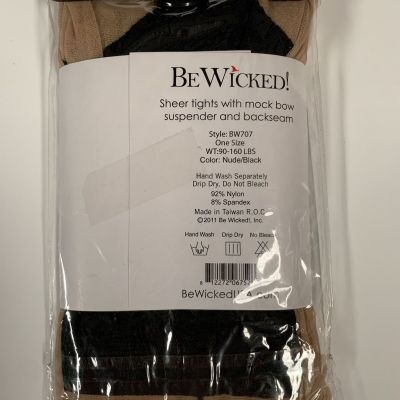 Be Wicked pantyhose mock bow BW707 one size nude black WT:90 new
