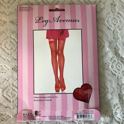 Leg Avenue Red Fishnet Stockings with Lace Top #9027 One size K18