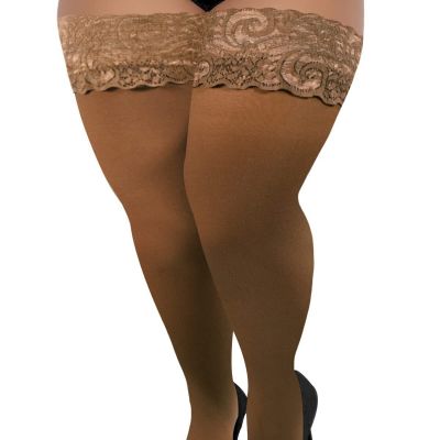 LOUSGUTA Plus Size Thigh High Stockings Silicone Lace Top Stay Up 55 Den Nylo...