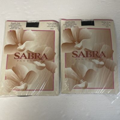 Sabra Women's Queen Size 3X-4X Grey Reinforced Panty And Toe Pantyhose NOS