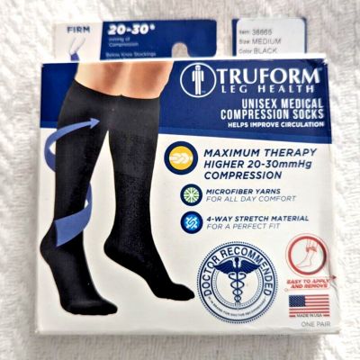 Truform 20-30 Below Knee Compression Stockings Closed Toe Socks BLACK Medium