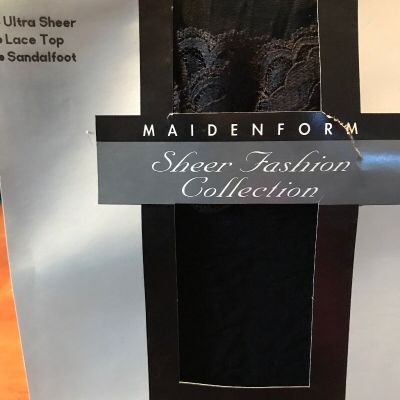 MAIDENFORM Lace Top SHEER BLACK STOCKINGS Small