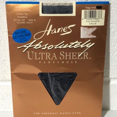 Hanes Vintage Absolutely Ultra Sheer Pantyhose D Sandalfoot Navy Style 707 USA