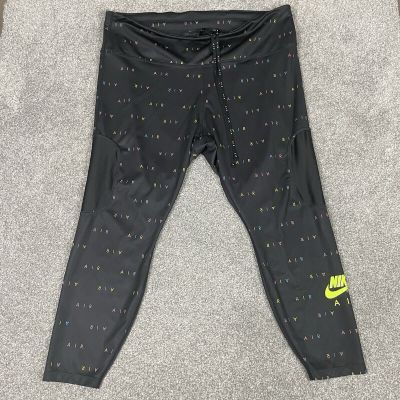 Nike Air Leggings Womens 2X Logo AOP Geometric Running Black DRI-FIT Workout