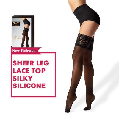 Thigh High Stockings with Silicone - 60D Sheer Lace Top Nylon Stay Up Pantyho...