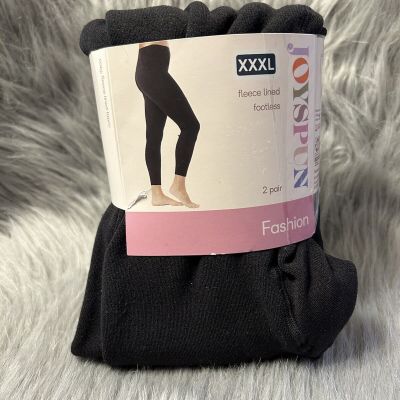 Joyspun Fleece Lined Footless Tights Womens Size XXXL Black 2 Pack