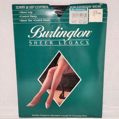 Vtg Burlington Sheer Legacy Control Top Sheer Toe Pantyhose T19 OFF BLK Long 341