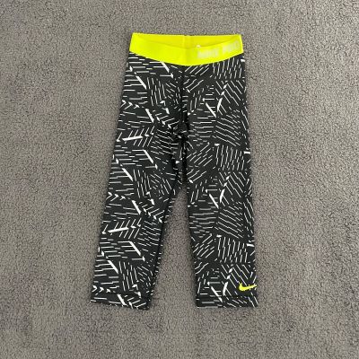 Nike Pro Leggings Womens XS Black Geometric Crop Compression Activewear Workout