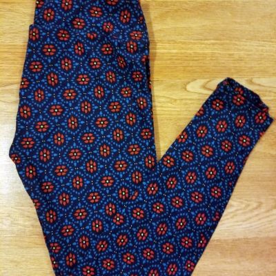 LuLaRoe OS Leggings Navy and Red Bright Blue Geometric Abstract Flowers 2-10