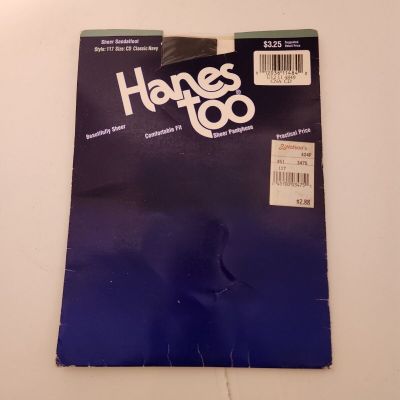 Vintage Sheer Hanes Too! Pantyhose Style 117 Size CD Classic Navy Sandalfoot