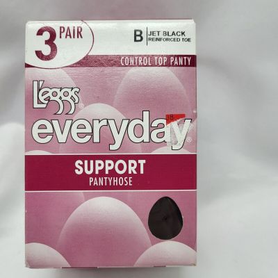 Legg's Everyday Support Pantyhose - Control Top - Size B - Jet Black - NOS