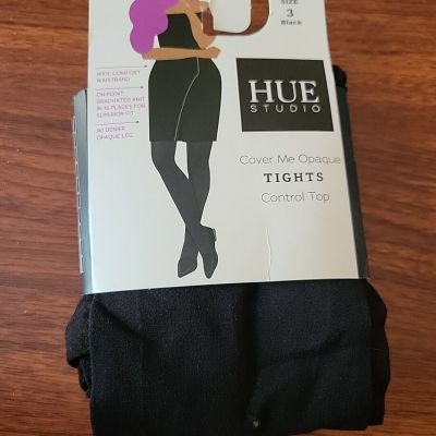 Hue Studio Women's 90D Cover Me Opaque Control Top Tights Size 3 Black. B96