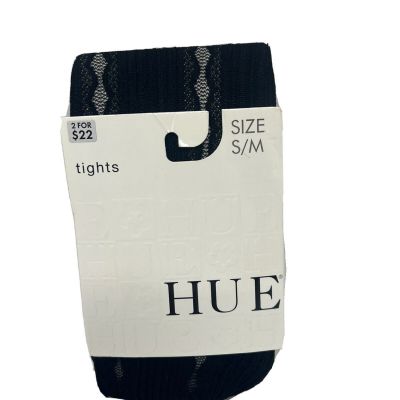 New HUE Tights S/M Lacy Rib Tights With Control Top Black 12403 Made In USA