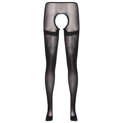 US Women Glossy Pantyhose Thigh High Stockings Lace Sheer Crotchless Silk Tights