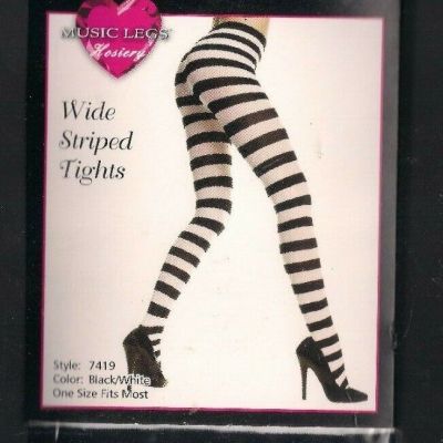 Women Wide Black & White Striped Tights Pantyhose one Size Stockings