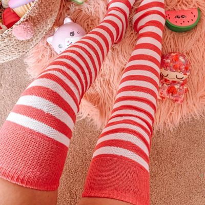 Neon Pink/White Thigh Highs