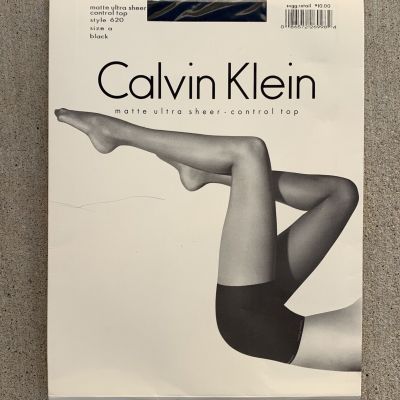 Calvin Klein Matte Ultra Sheer Control Top Style 620 Size A Black Nylon Nylons