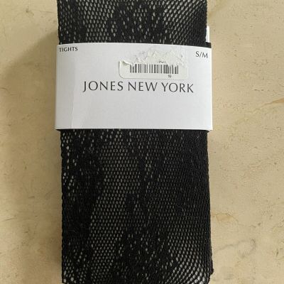 Jones New York Fishnet Lace Tights Pantyhose S/M Black Floral Pattern NWT