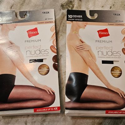 2 Packs - Hanes Premium Perfect Nudes Pantyhose Jet Black 1X/2X - Free Shipping