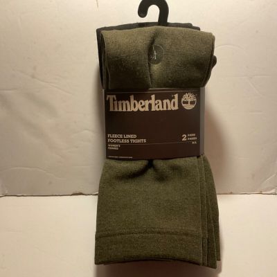TIMBERLAND FLEECE LINED FOOTLESS TIGHTS 2 PAIRS M/L BRAND NEW GRAY AND BLACK