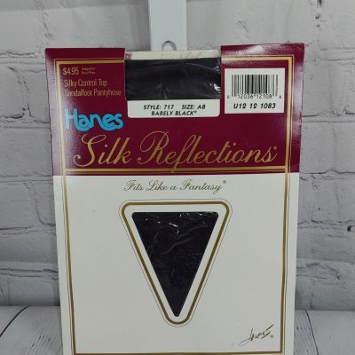 Hanes Silk Reflections Sheer Control Top Pantyhose Sandalfoot Sz AB Barely Black