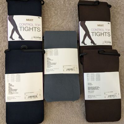 Lot Of 5 Brand New MIXIT Control Top Tights XL Navy Chocolate Charcoal