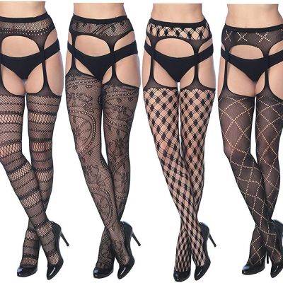 Frenchic Women's Fishnet Lace Stockings Tights Sexy Pantyhose Plus Sizes (Pack o