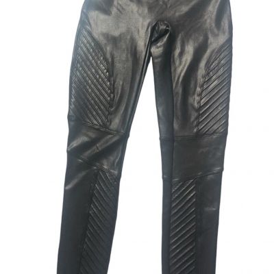 Spanx Faux Leather Moto Leggings Black Size Small S Shiny