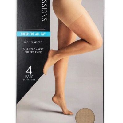 Silk Impressions Sheer 4-Pack Women's Size XXXL Beige High Waisted Pantyhose