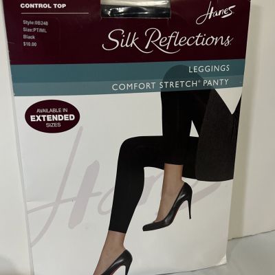 Hanes Silk Reflections Leggings Size PT/ML Black Style 0B248 Control Top
